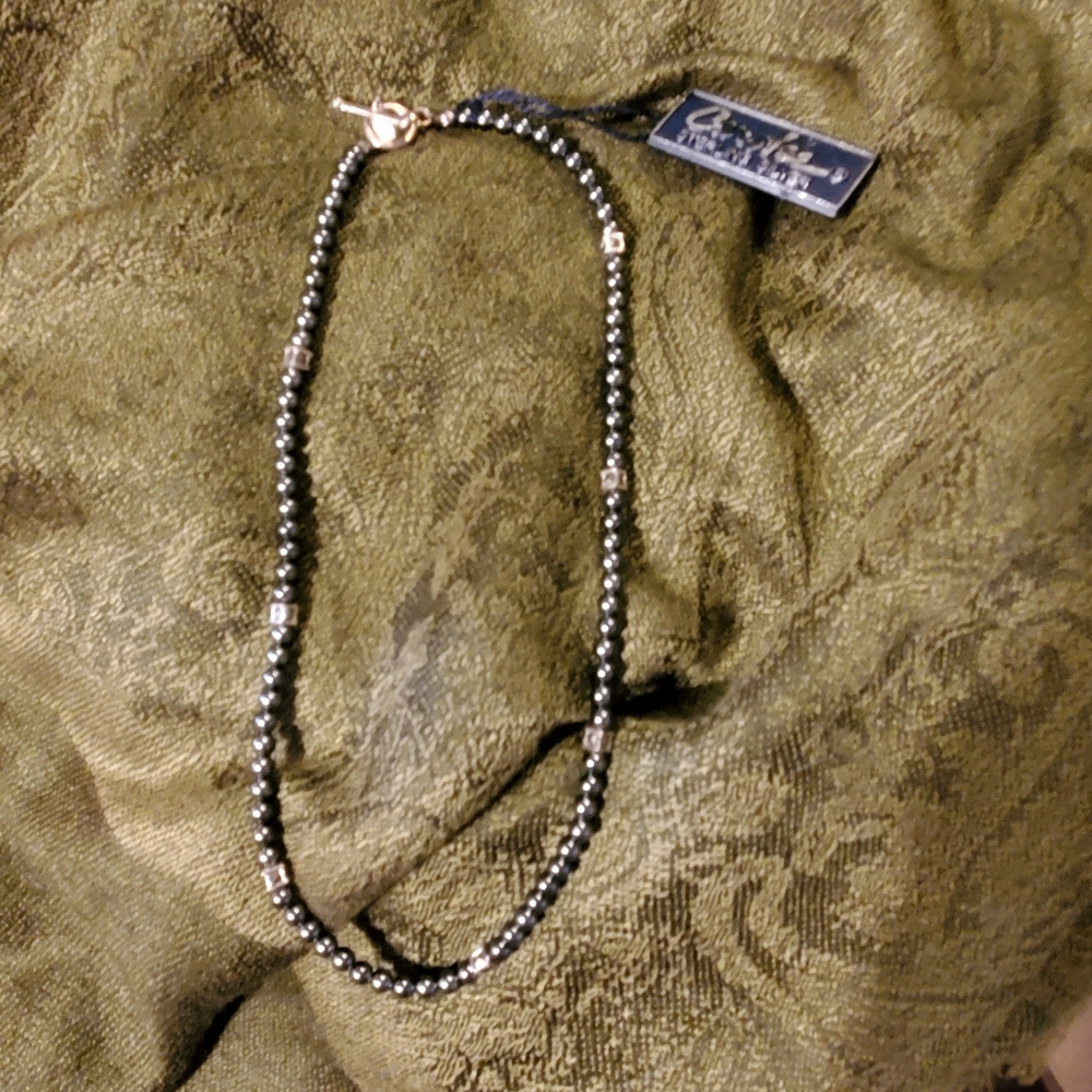 Vintage Nwt black pearl and sterling necklace